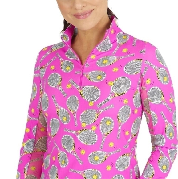 Ibkul 1/4 Zip Pullover Sweatshirt Size XS NWT Hot Pink Graphic Print Tennis - Picture 1 of 10